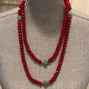 48” red faceted glass beads necklace